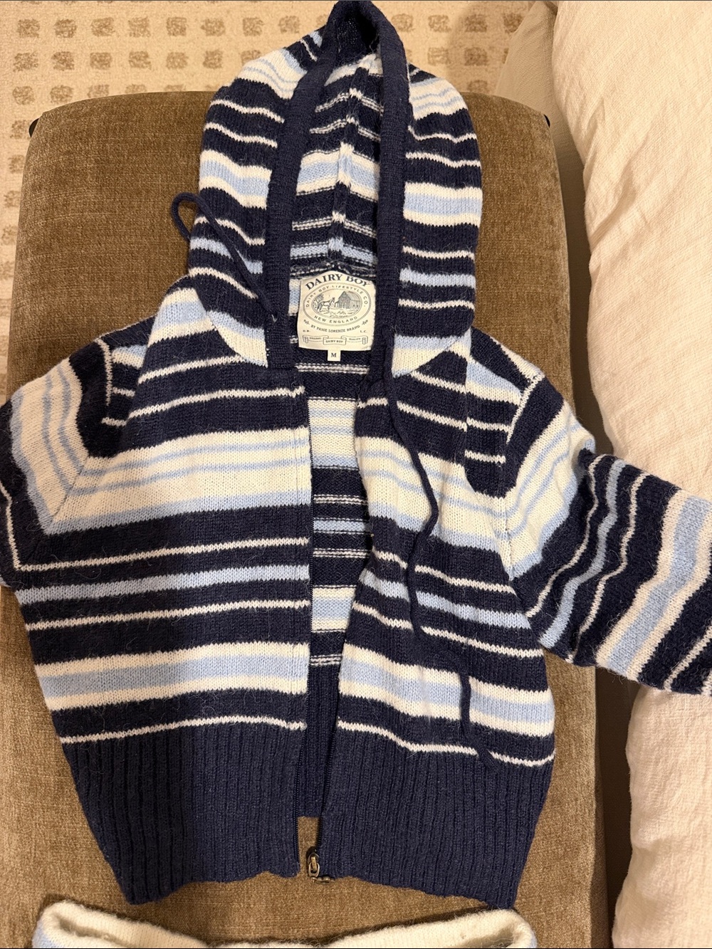 Dairy Boy Surfside Striped Knit Zip Up in Ocean Blue - Picture 2 of 8